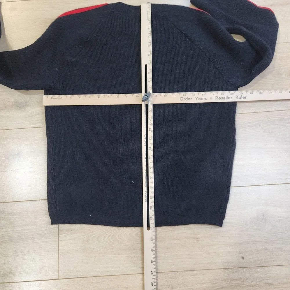 Vintage Demetre Sweater Mens Medium Black Wool Crewneck Knit Pullover Red Stripe